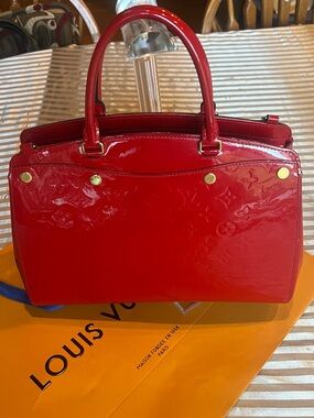 Pre-owned & Authentic Louis Vuitton Red Patent Vernis Style Satchel